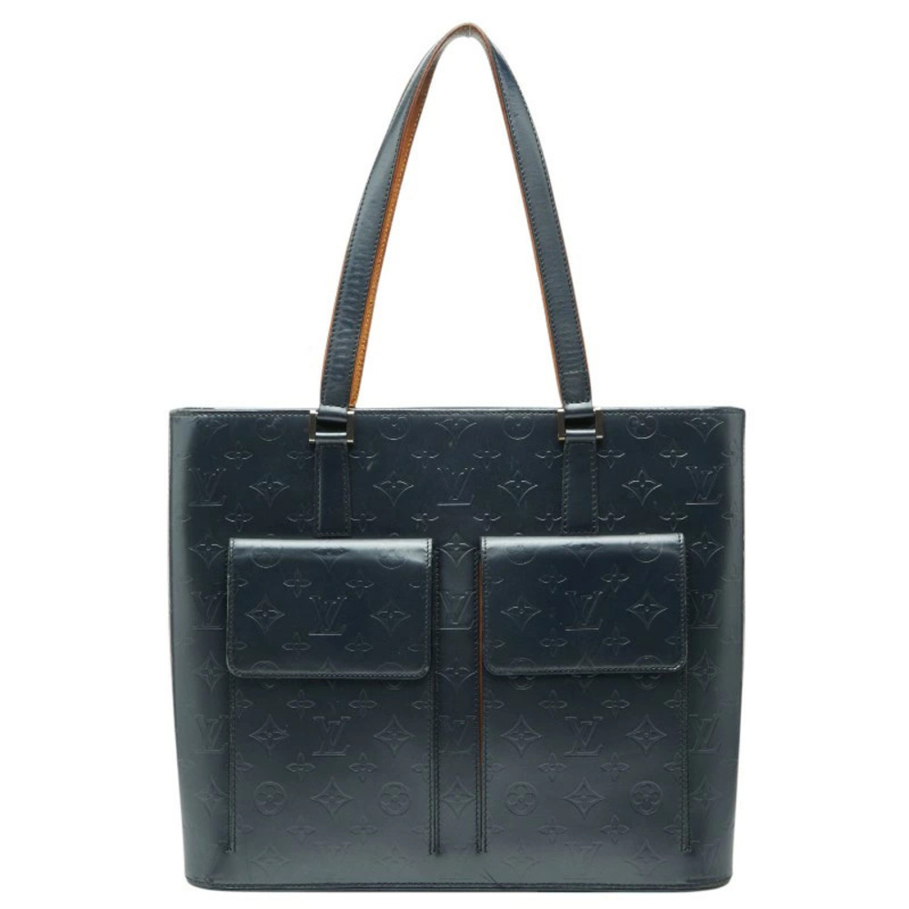 Louis Vuitton Monogram Matte Wilwood Handbag Tote Bag Blue Leather